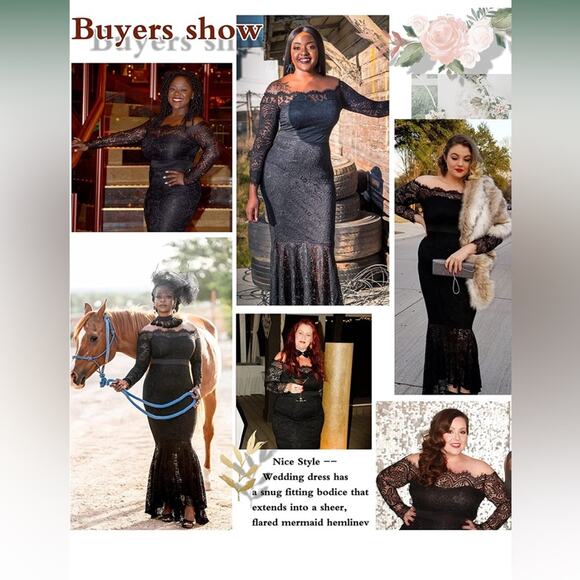 Mermaid Dress Long Off shoulder Black Lace Dress Size Large - Picture 3 of 6
